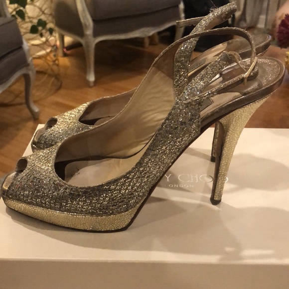 Jimmy Choo Glitter Champagne Clue Heels 7 - Picture 6 of 10